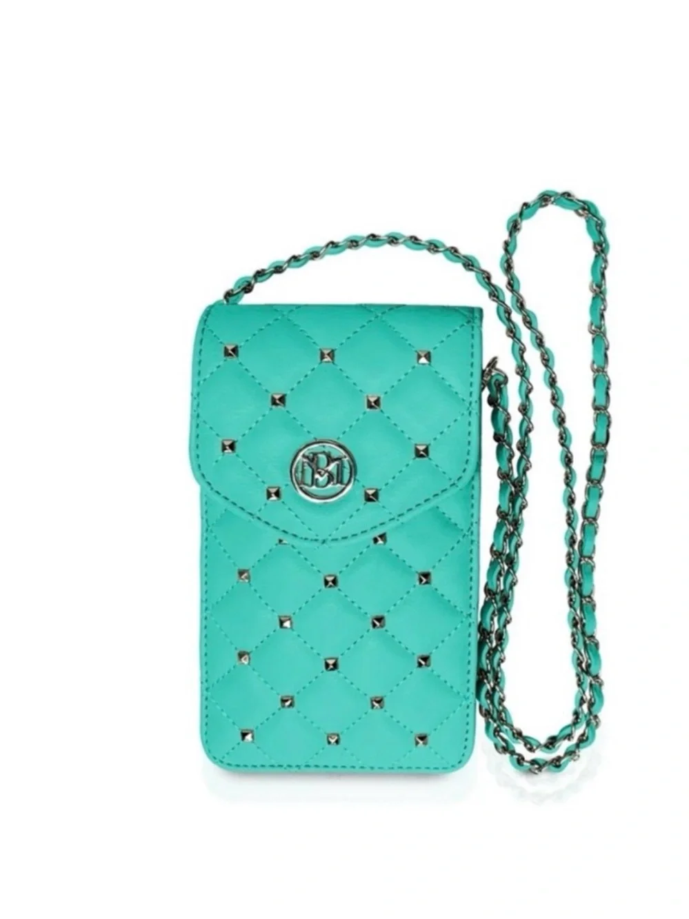 NWT Badgley Mischka Green Phone Case with Crossbody Pearl & Chain Strap